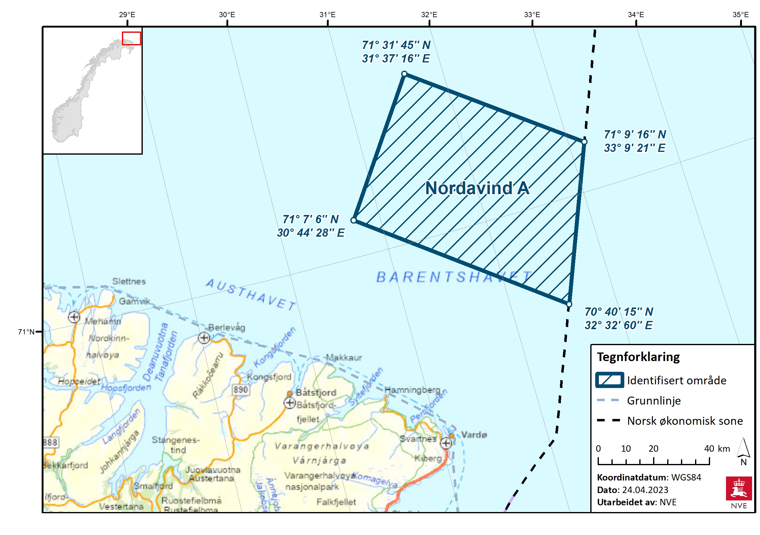 Geografisk plassering av Nordavind A