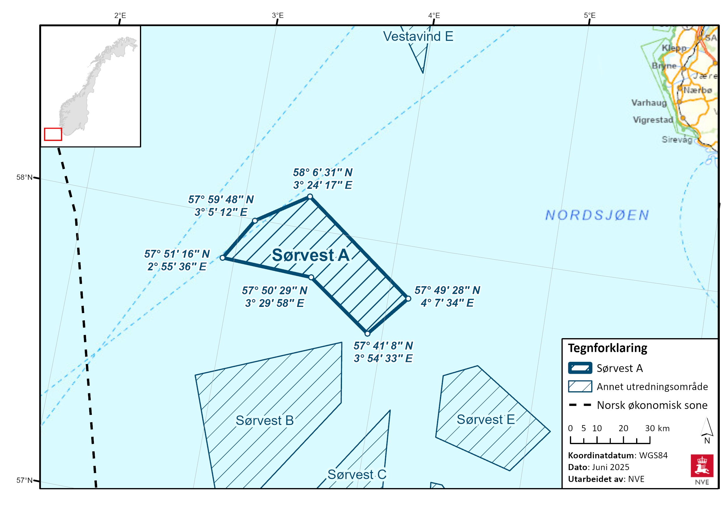 Geografisk plassering av Sørvest A.