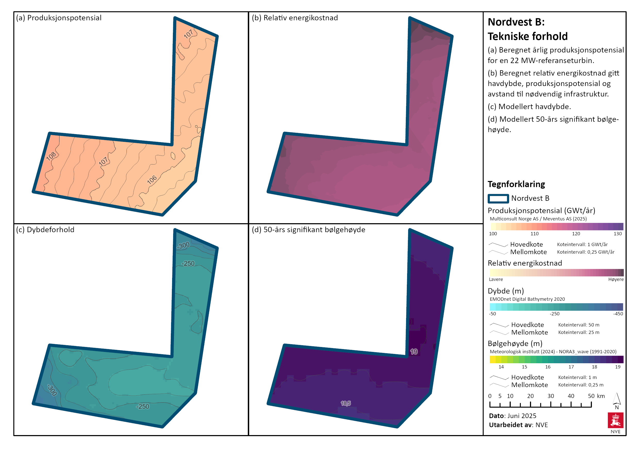 Kartene over viser tekniske parametre i Nordvest B.