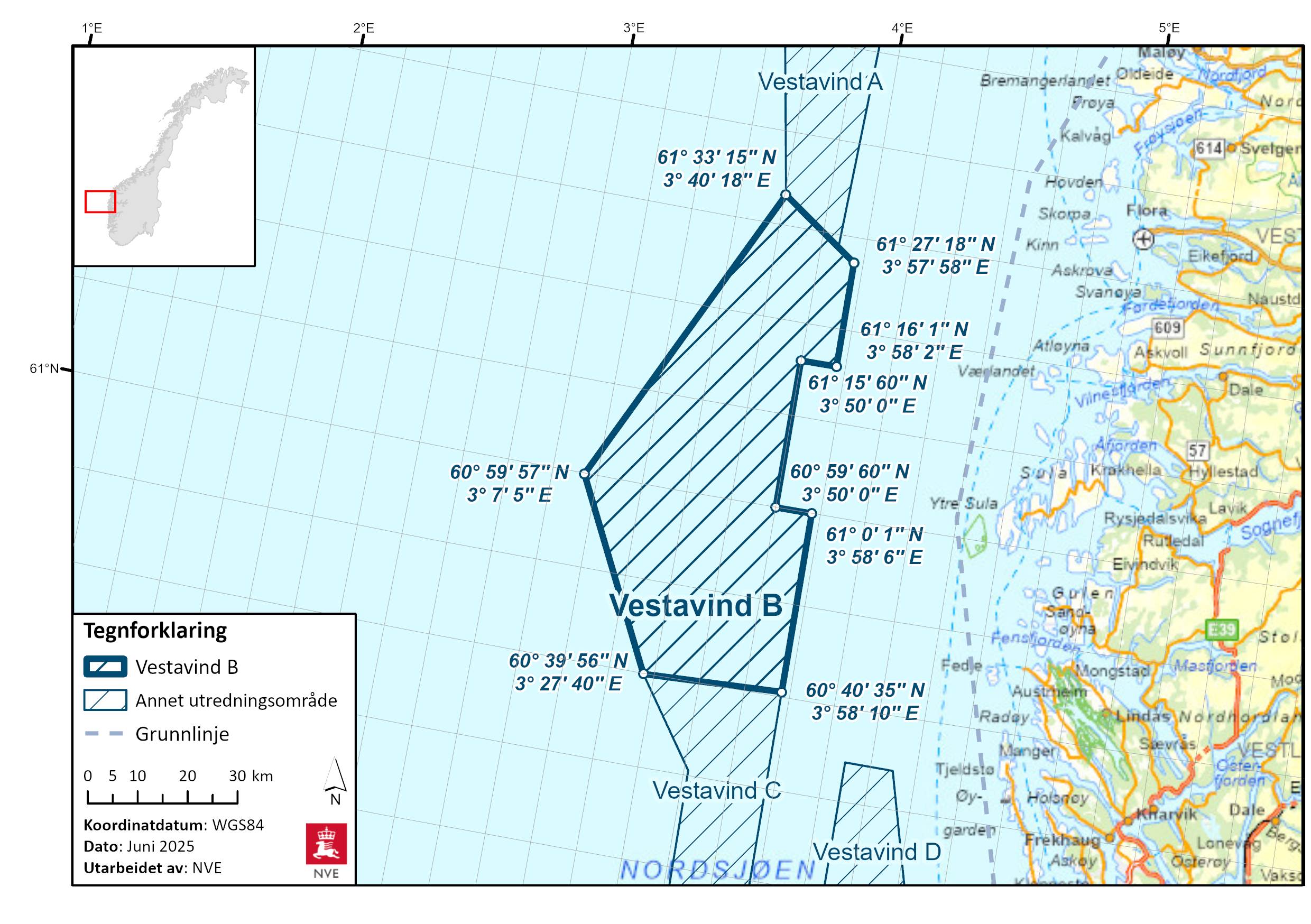 Geografisk plassering av Vestavind B.