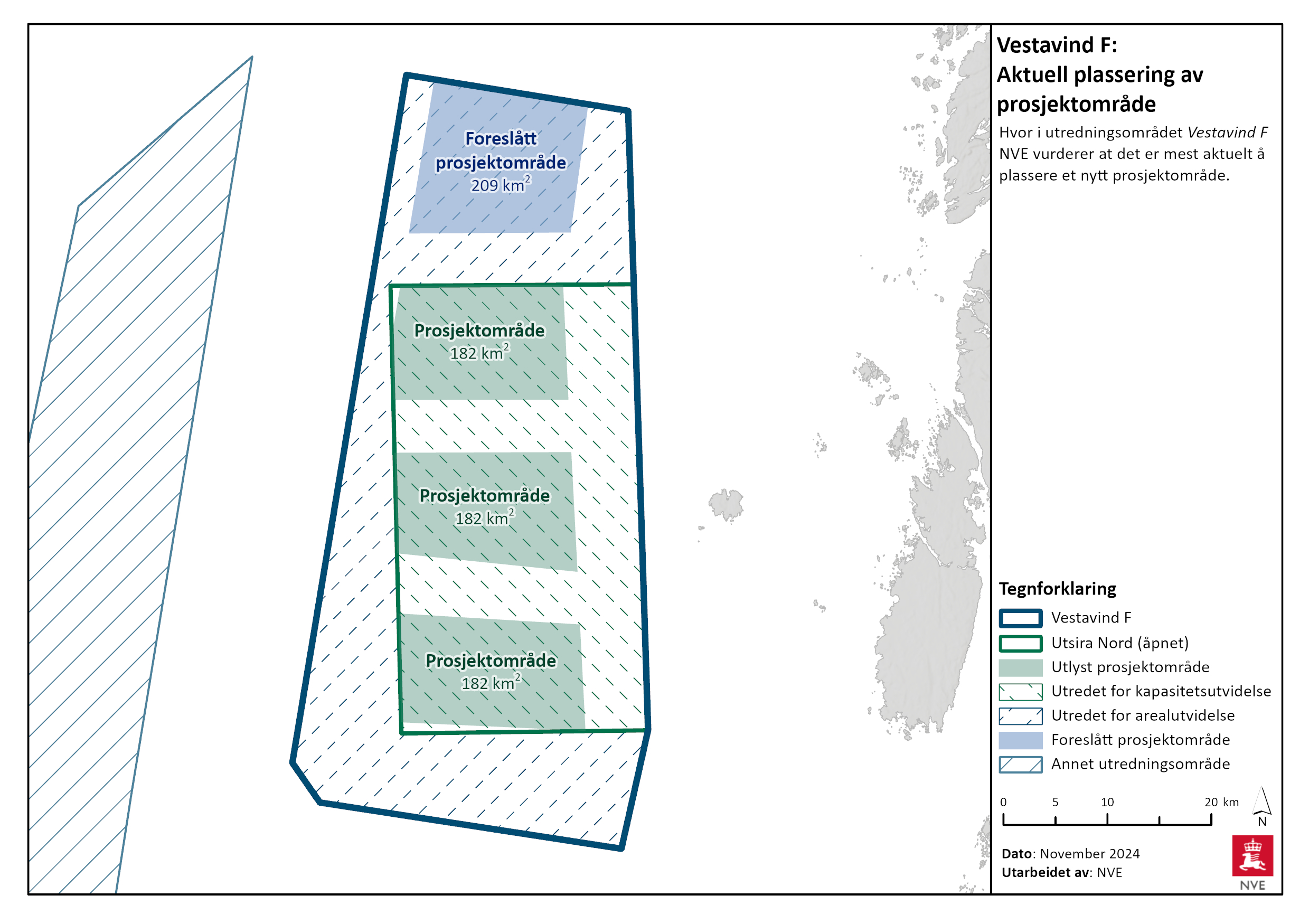 Aktuell plassering av nytt prosjektområde i Vestavind F.