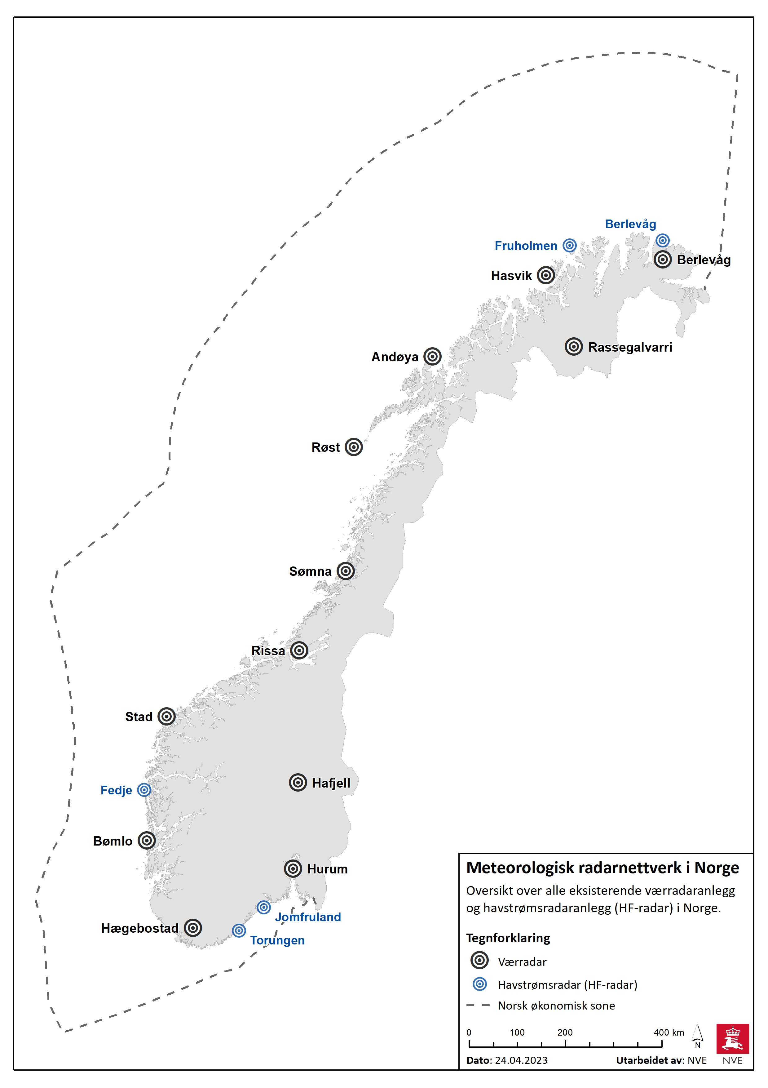 Meteorologisk radarnettverk i Norge.