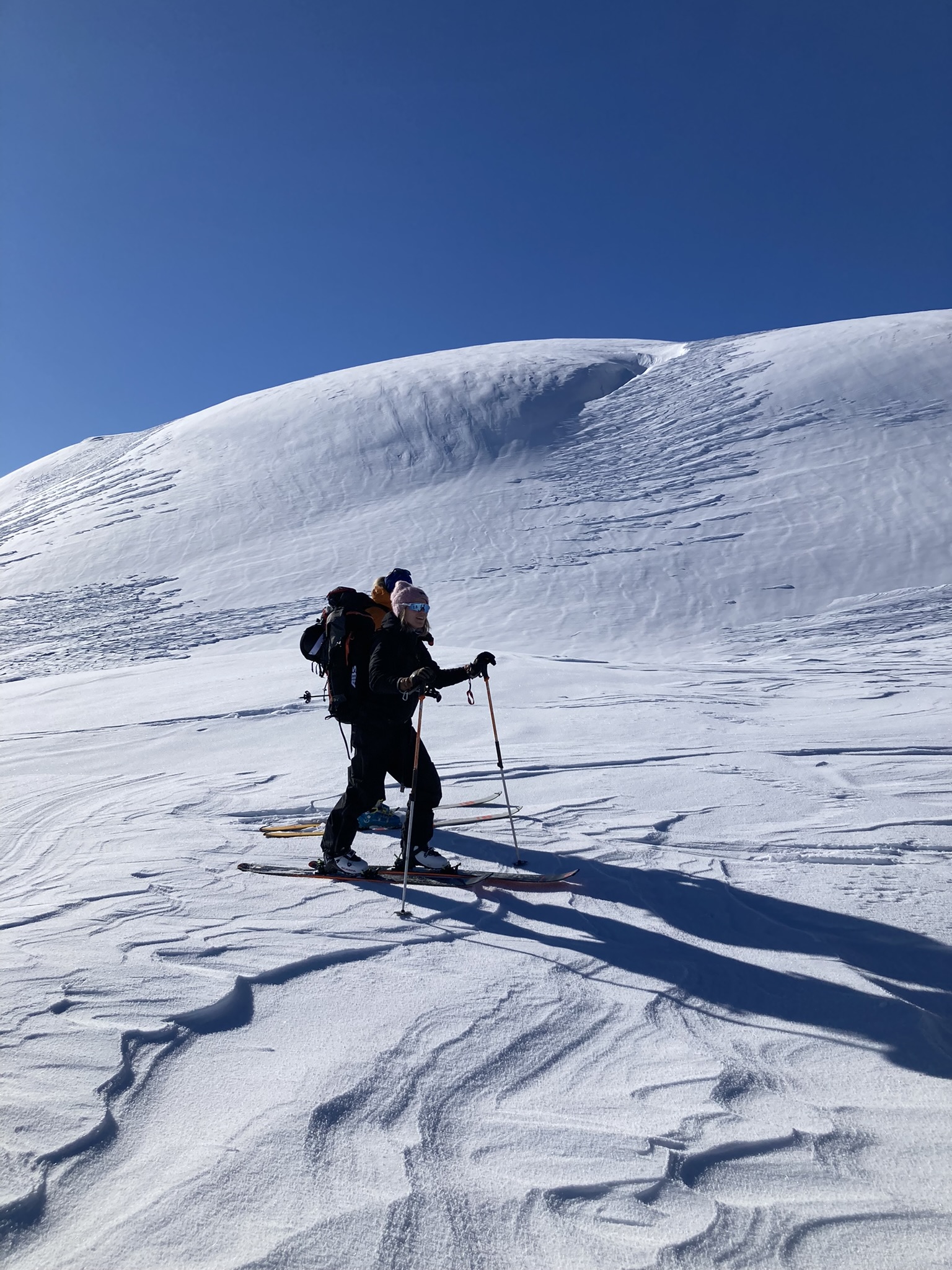 Et meget vinderodert fjell med tydelige tegn på vind fra høyre.