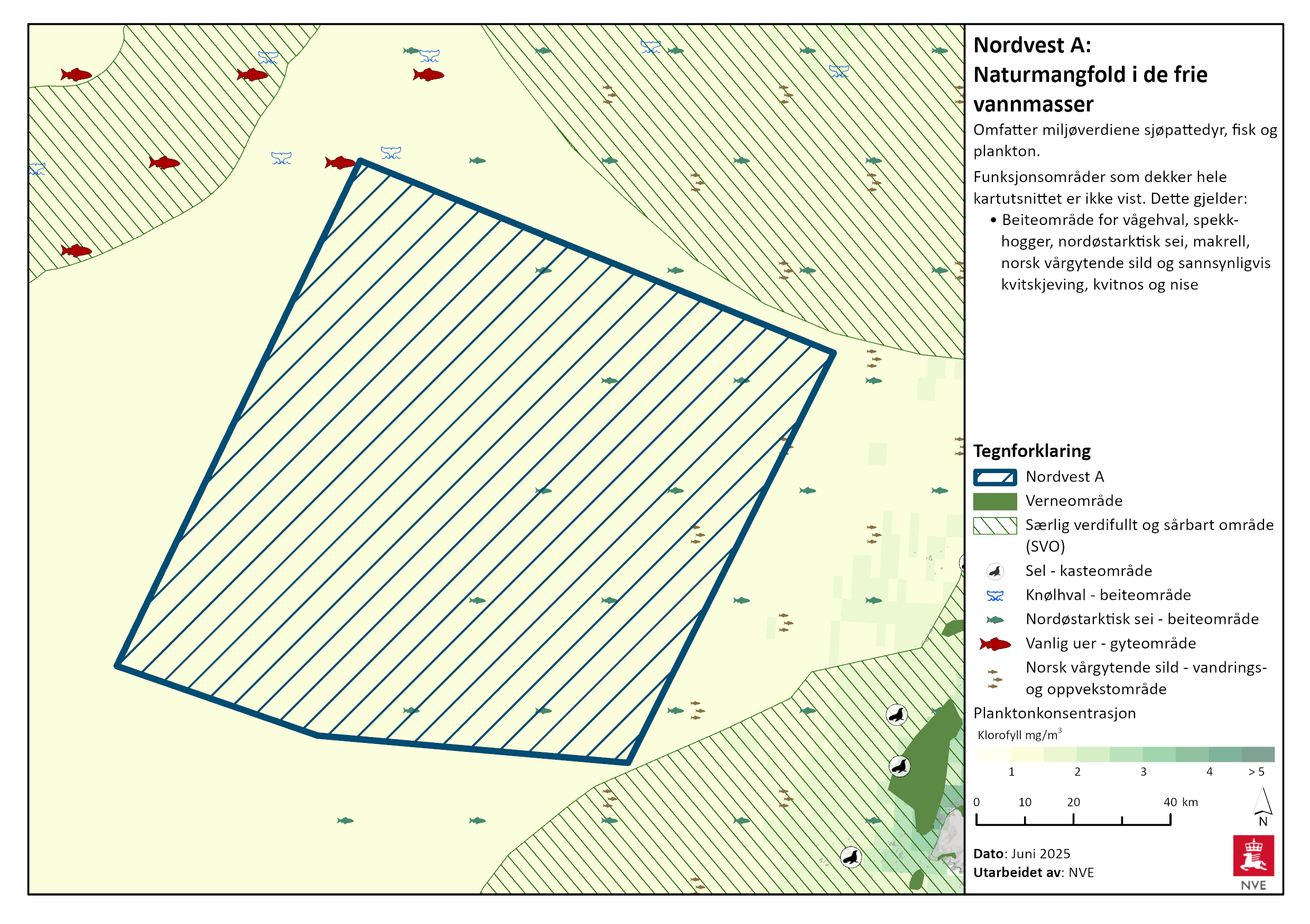 Naturmangfold i de frie vannmasser i Nordvest A. Se tegnforklaring for nærmere beskrivelse, og les mer i tekstene nedenfor.