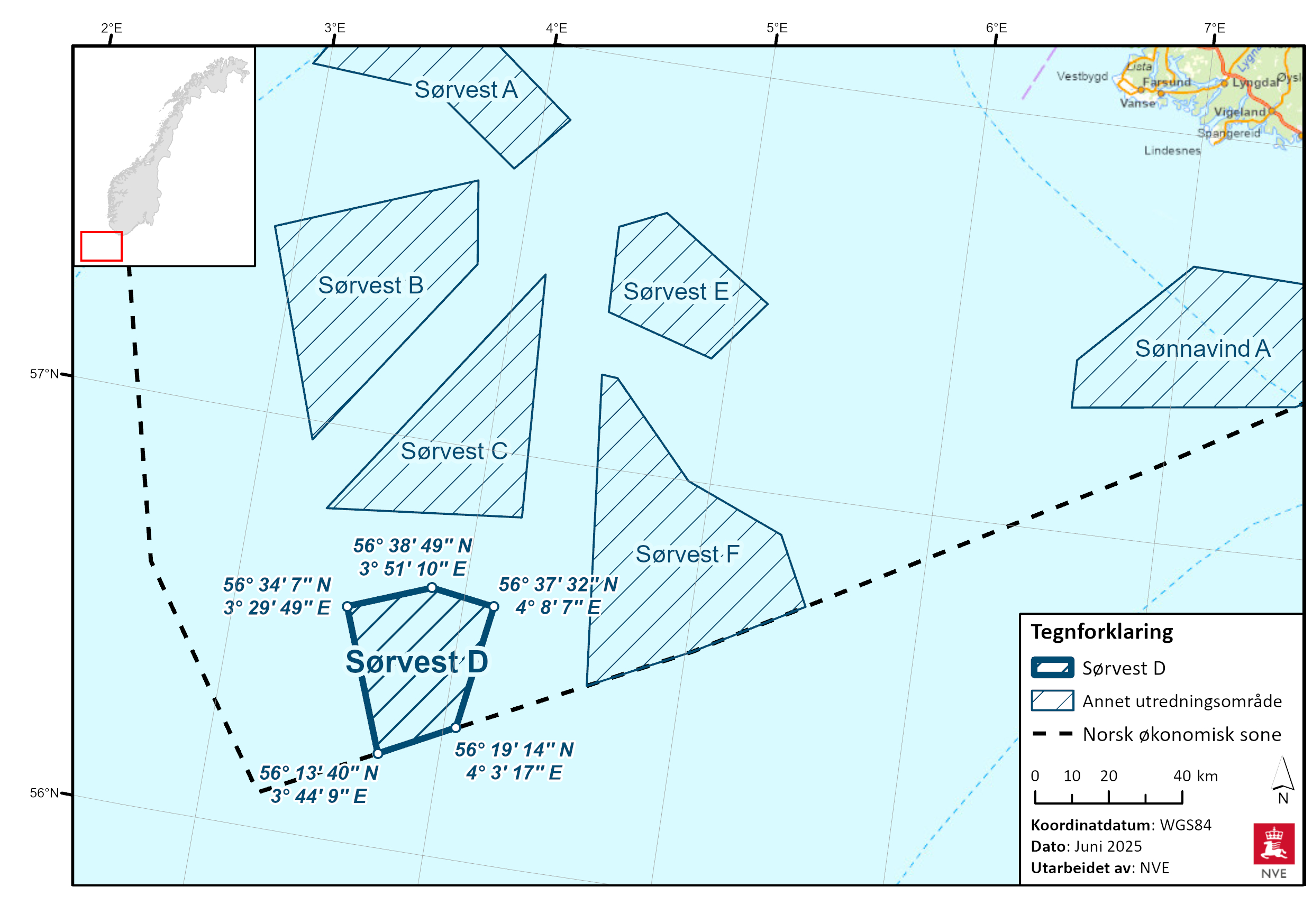 Geografisk plassering av Sørvest D.