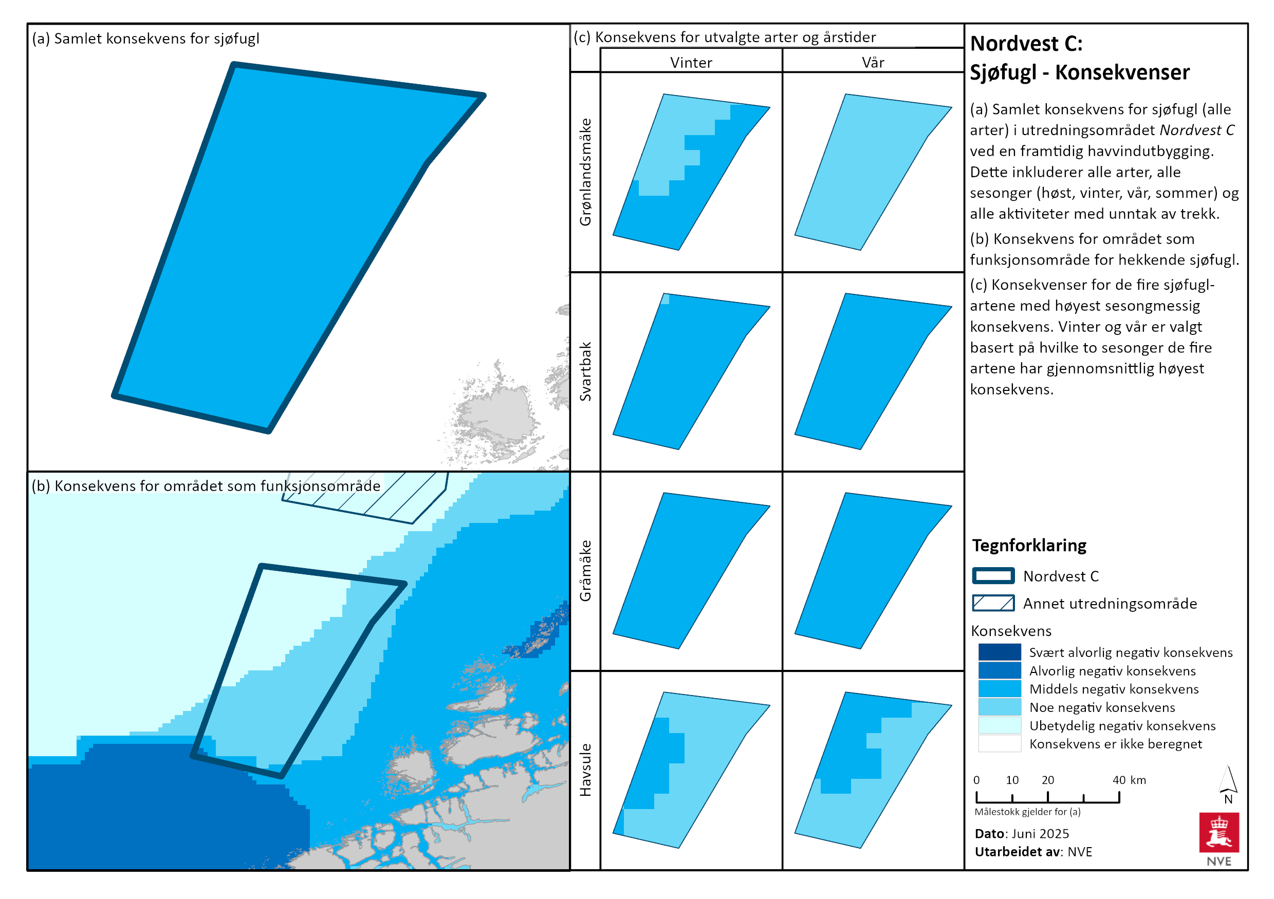 Konsekvens for trekkfugl i Nordvest C. Se tegnforklaring for nærmere beskrivelse, og les mer i tekstene ovenfor.