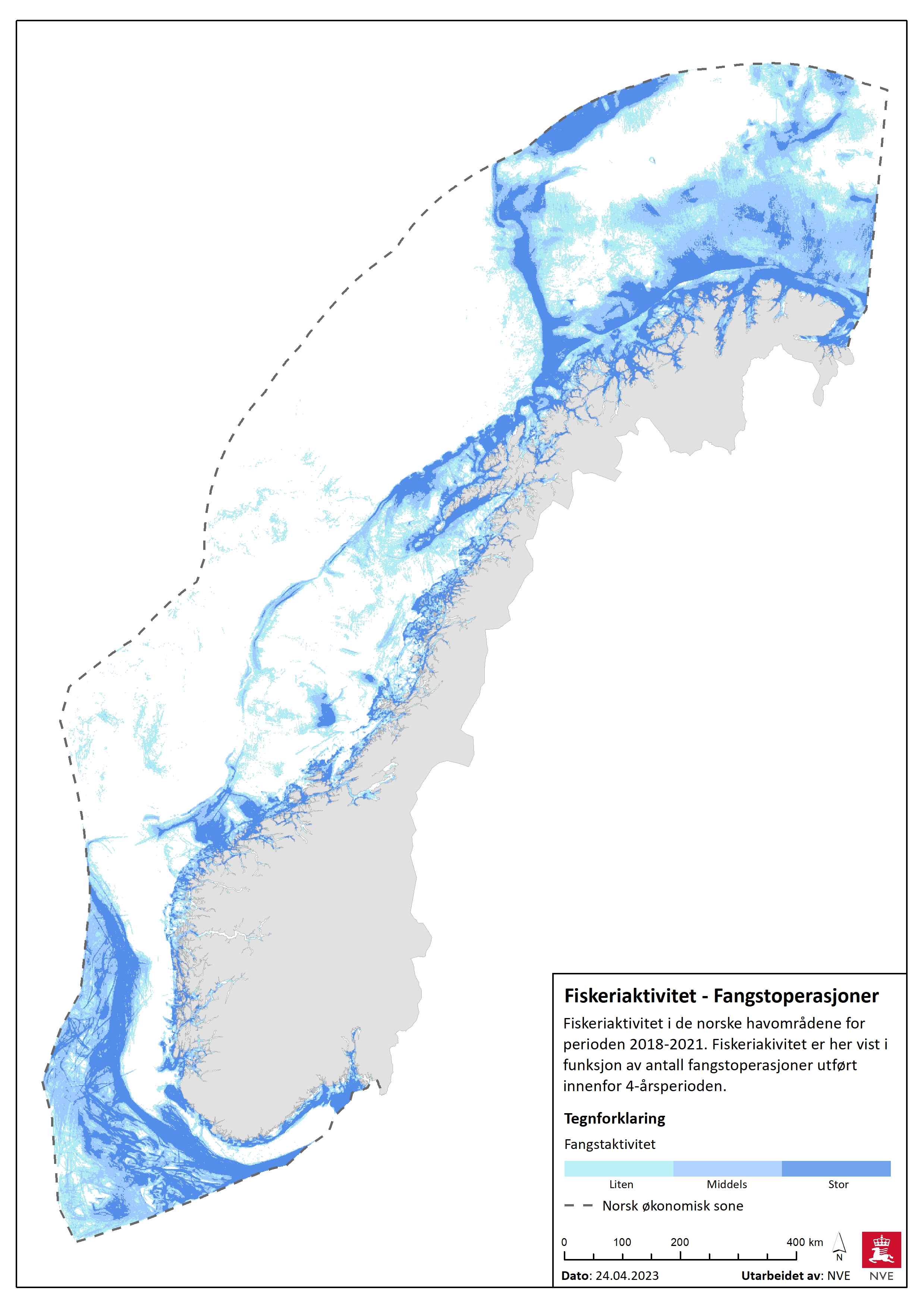 Fiskeriaktivitet i de norske havområdene for perioden 2018-2021.