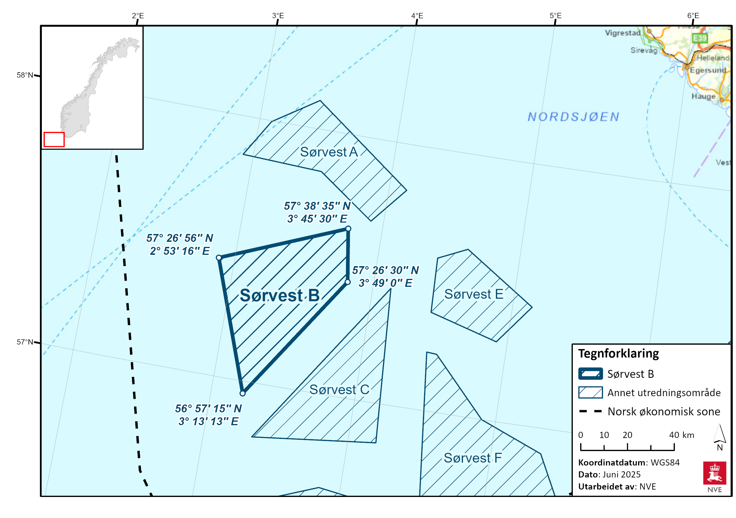 Geografisk plassering av Sørvest B.