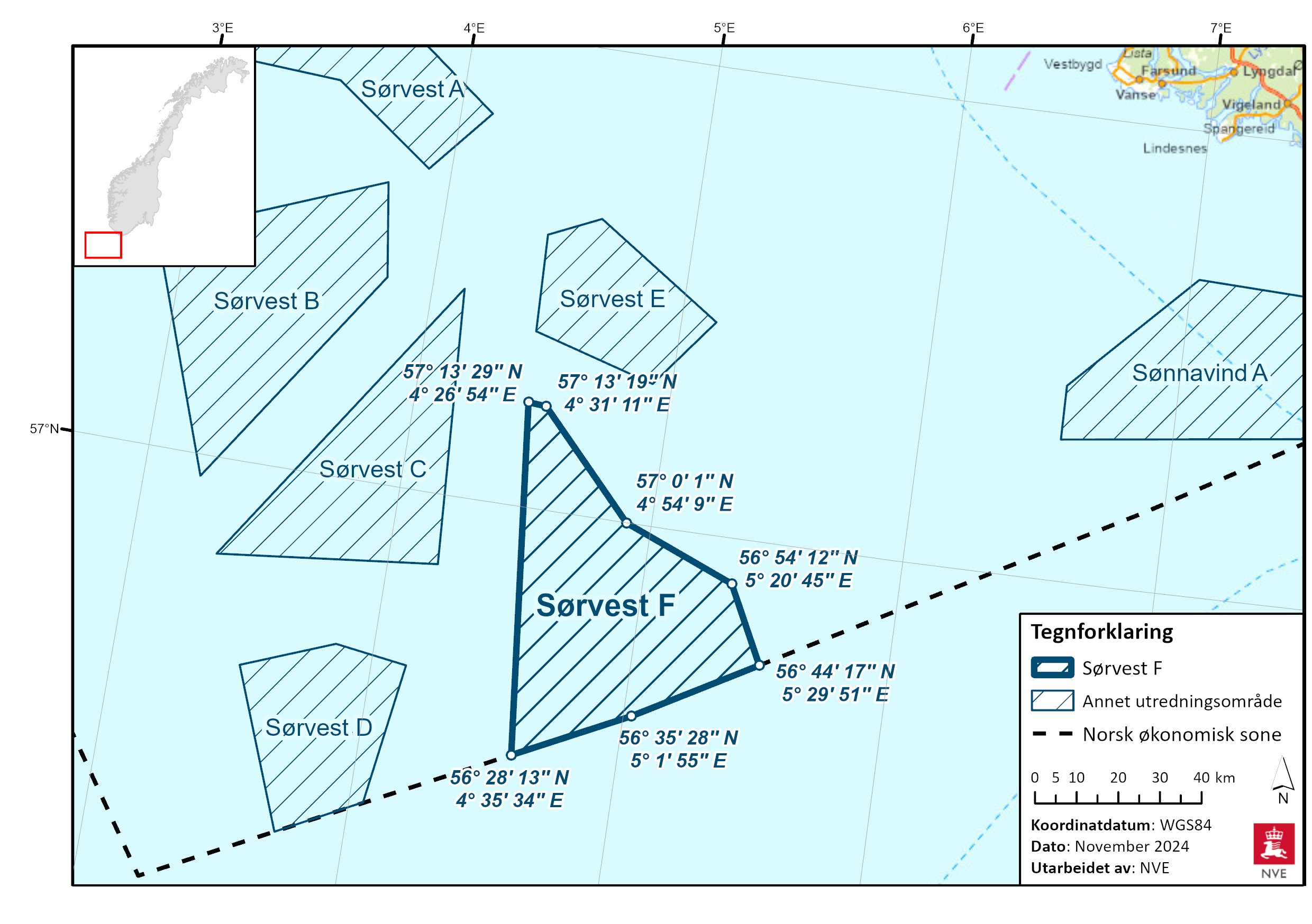 Geografisk plassering av området Sørvest F.