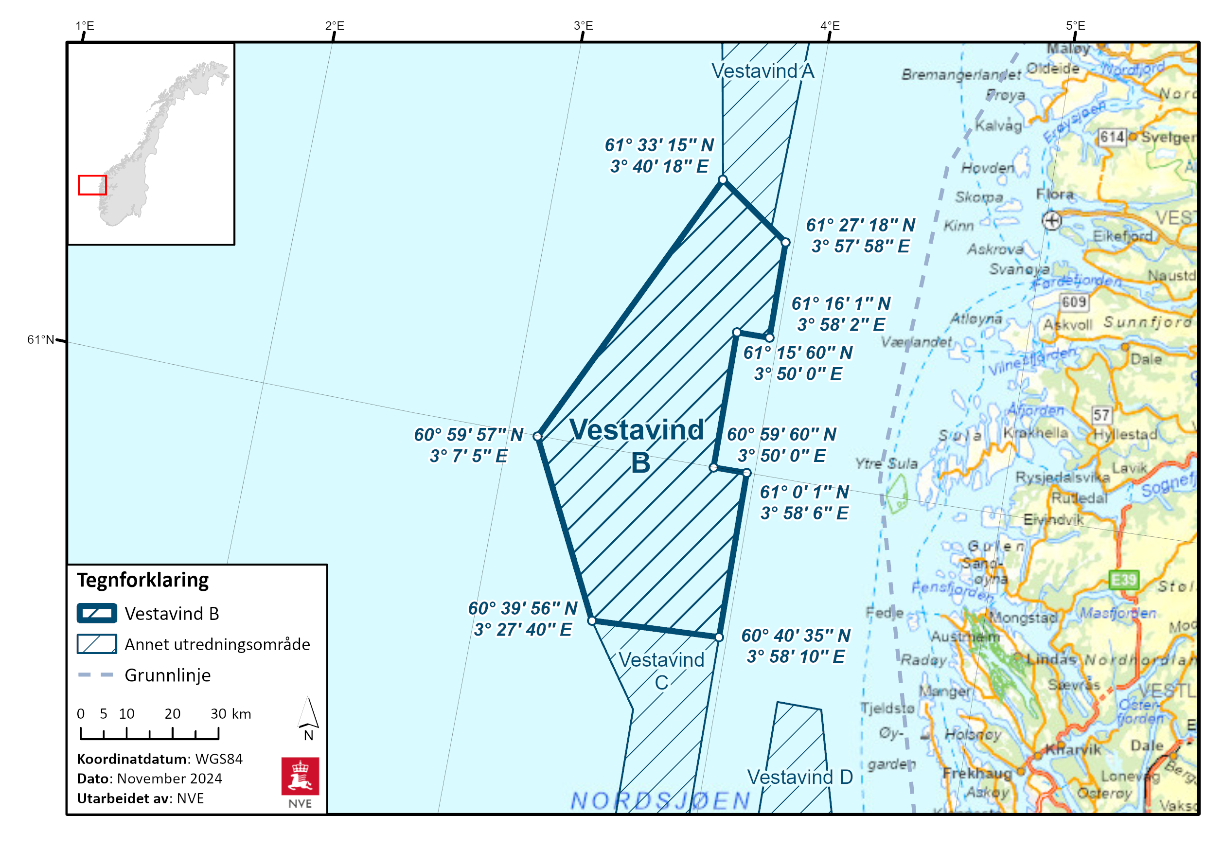 Geografisk plassering av området Vestavind B.