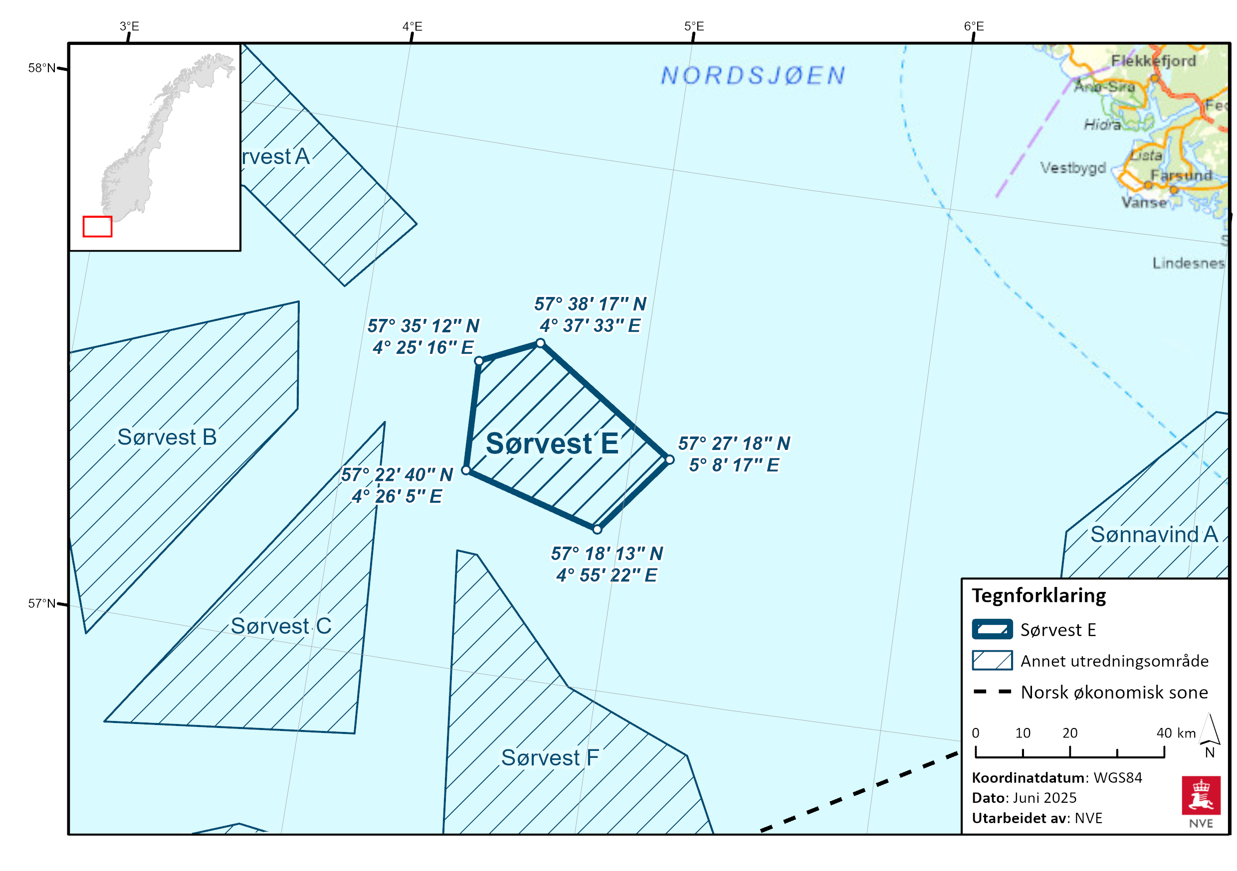 Geografisk plassering av Sørvest E.